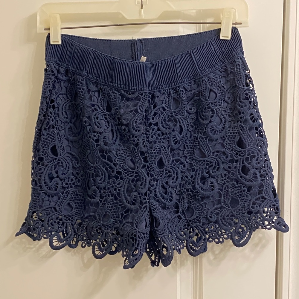Only Sassy Aria crochet navy lined shorts.